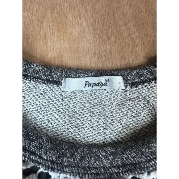 Papaya Lace Front Sweatshirt Gray White Raglan 3/4 Sleeve Womens S Crop - Picture 3 of 3